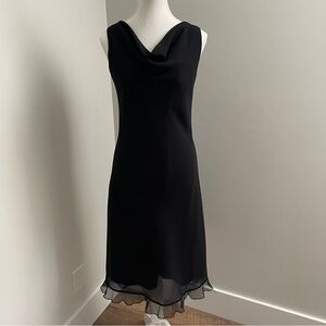 Vintage Primavera Cowl Neck Black Midi Dress Ruffle Hem Size 10 Whimsigoth